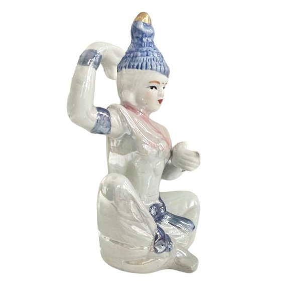 Vintage Ceramic Thai Dancing Buddha Figurine with Iridescent Enamel and blue - Picture 3 of 9
